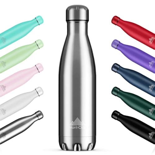 Mont-Clair l'O Stainless Steel Water Bottle, Vacuum Insulated - BPA Free, 12h Hot & 24h Cold Drinks, Metal Water Bottle 500ML Leakproof, Ideal for Adult, Kids, Running - Silver