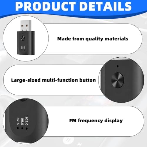 1 PCS Wireless Car Bluetooth Transmitter 5.3 FM, Wireless Aux USB Bluetooth Adapter for Car, Hands-Free Call with Noise Cancelling, 10m Stable Connection Plug, Play for Cars Stereo — view 3
