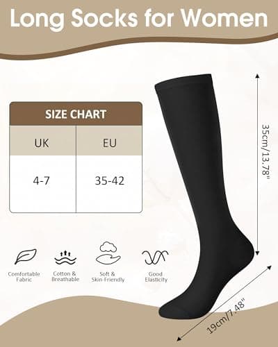 4 Pairs Ladies Knee High Socks Womens 4-7 Autumn Long Cotton Welly Gifts — view 3