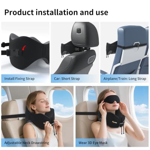 Doosmile Patented Head-bobble-preventing Ergonomic Travel Neck Pillow Combo — view 4