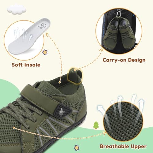 JOINFREE Kids Outdoor Shoes Wide Toe Barefoot Shoes Army Green — view 5