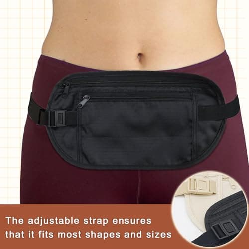 Travel Money Belt, Anti-Theft Fanny Pack, Hidden Bum Bag Under Clothes, Waist Pack with RFID Blocking for Money, Passport, Card, Mobile Phone, Keys (Black) — view 4