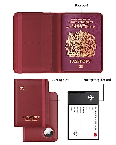 Stouchi Passport Holder Airtag Wallet UK Passport Cover with RFID Blocking Protector PU Leather Travel Wallet Organiser Document Holder for Men&Women Passport,Business Cards,Boarding Passe(Matt Red) — view 6