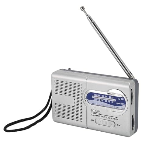 Namvo battery-powered AM/FM radio, multifunctional, silver grey, portable mini radio, ideal for travel, hiking and cycling (batteries not included)