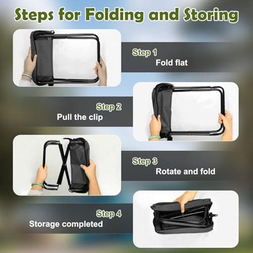nnOuOnn Portable Foldable Backpack Stool for Camping, Small Folding Chair for adults, Lightweight Mini Pocket Fold Up Telescopic Stools for Fishing Travel Hiking Garden (Black, Large) — view 3