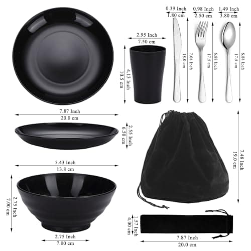 Kyraton Camping Utensils - Mess Kit for Travel, Picnic, Outdoor, Gear Include Knife, Spoon, Fork Cutlery Set, Cup, Bowl, Plate, Camping Essentials for 1 — view 2