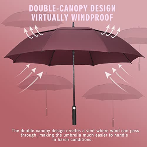 ZOMAKE Golf Umbrella Windproof and Rainproof 68in, Large Umbrella Windproof Strong, Big Golfing Brolly Unbreakable Double Canopy for Men Women (Maroon) — view 3