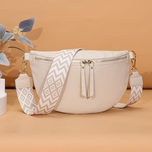 Vezluax 30x20cm Cross Body Bumbags for Ladies Large Bum Bag Stylish Waist Packs Women's Bumbag Fanny Pack for Women Belt Bag with Wide Strap White — view 2