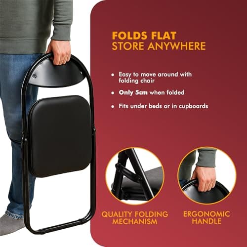 Meown Folding Chair Padded Paris Faux Leather, Black, Comfortable Space Saving Foldable Dining & Office Chairs, Durable Steel Frame with Soft Cushion Seat, Portable & Easy to Store, Max Weight 114 kg — view 4