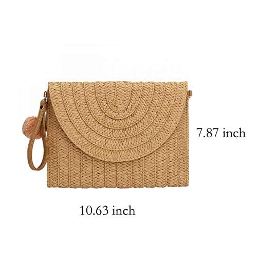 Verus Women Straw Purse Clutch Bag, Summer Straw Shoulder Woven Rattan Handbag Bags Beach Shoulder Tote Handbags (Light Brown) — view 2