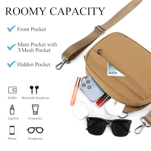 MAXTOP Small Crossbody Bags for Women Men Cell Phone Bum Bag Purse Fanny Pack with Adjustable Strap Black Sling Bag for Traveling Casual Festival Gifts Camel Brown — view 3
