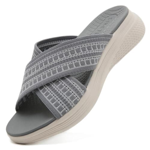 ZDQ Sandals for Women with Arch Support Lightweight Breathable Summer Slides Casual Cushion Walking Sandals for Daily Wear Grey 5.5