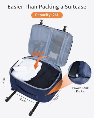ECOHUB Ryanair Cabin Bags 40x30x20, Underseat Travel Bag with 9 Pockets, Recycled PET Eco Friendly Hand Luggage Backpack, Lightweight Rucksack for Women & Men, Carry on Bag with USB Port, 20L, Blue — view 3