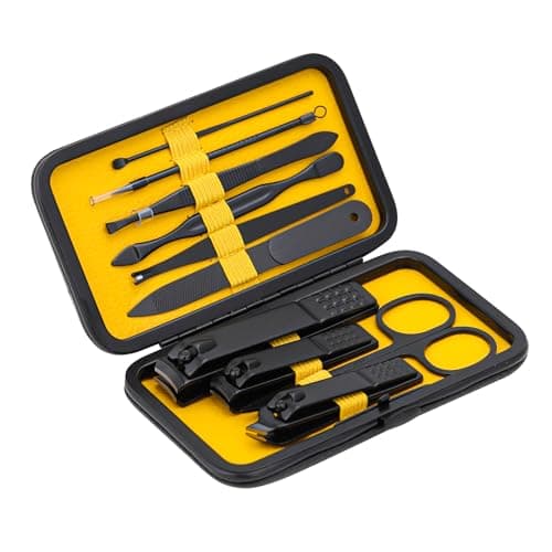 Manicure Set Nail Clippers Kit Professional Stainless Steel Nail Care Tools with Leather Travel Case 10 in 1 Yellow — view 2