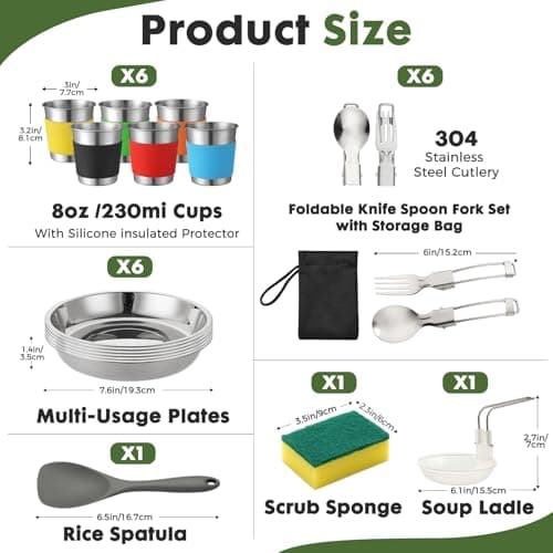 THTYBROS 43-Piece Camping Cookware Set,Large Mess Kit for 6 Persons,with 4.75QT Pot,2.1QT Kettle,Frying Pan,Cups,Utensils and Tableware,Heavy Duty Aluminum Cook Set for Outdoor Camping,Hiking,Picnic — view 3