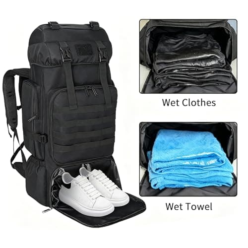 Ogetok 80L Hiking Backpack Camping Rucksack With Shoe Pocket, 80 liters Large Capacity Outdoor Knapsack Travel Climbing Mountaineering Trekking Carry On Bag Backpacking for Men Women, Black — view 3