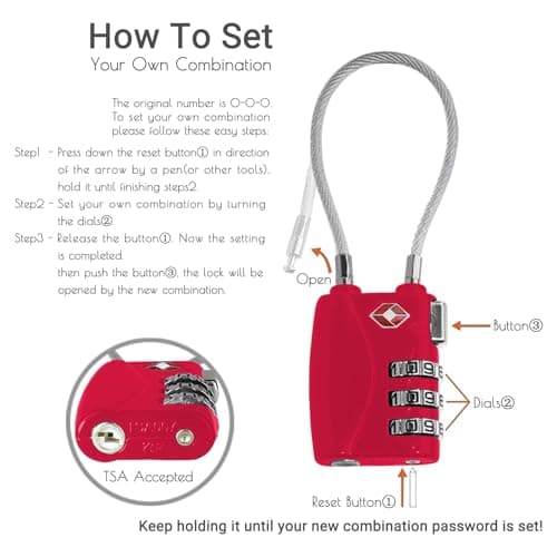 CFMOUR Suitcase Locks, 3-Dial TSA Approved Luggage Lock with Flexible Cable — view 5