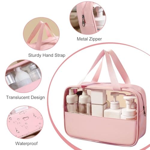 Clear Travel Toiletries Bag, 3Pcs Portable Travel Toiletry Bag(Pink) — view 3