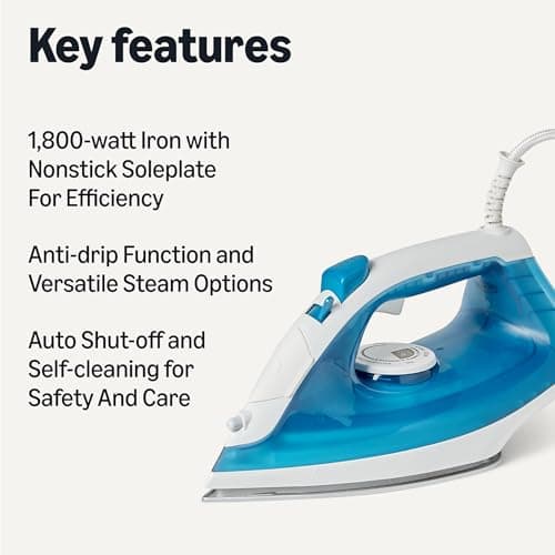 Amazon Basics Steam Iron with Nonstick Soleplate, 1800W, 20g Continuous Steam, 200ml Tank, Blue — view 2