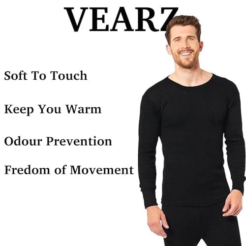 VEARZ® Men Thermals Underwear Long Johns Trouser Winter Baselayer Bottoms Warm Vest T-Shirt Top Full Set Body Warmer For Mens Plus Size S-2XL Charcoal-Long Sleeve-XL — view 3