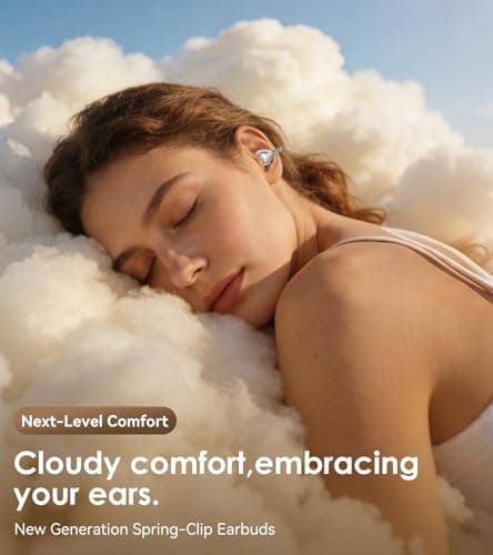 King Lucky Open-Ear Clip-On Earbuds for Running, Bluetooth 6.0 Wireless Headphones with Memory Spring, Secure Fit for Small Ears & Glasses Wearers, 45H Playtime, ENC Mic, IPX5 Waterproof (white) — view 2