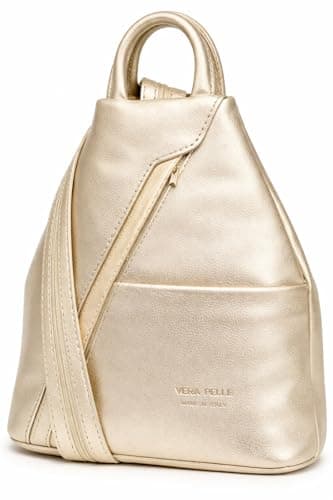 LeahWard Anti-theft Women's Soft Genuine Leather Rucksack Italian Leather Backpack (Gold)