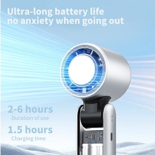 Portable Handheld Turbo Fan with Ice Cooler, Foldable Mini USB Fan with LED Display, 100-Speed Cooling Fans for Travel, Office, Camping, Home Use, Powerful Rechargeable Fans for Men & Women (White) — view 5