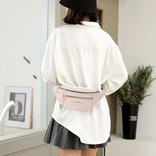 BAIYSFFG Fanny Pack Fashionable Waist Bag Unisex Fashion Waist Bag Casual Travel Bum Bag with 3 Zipper Pockets for Women Men Sports Running Hiking Jogging (Beige) — view 5