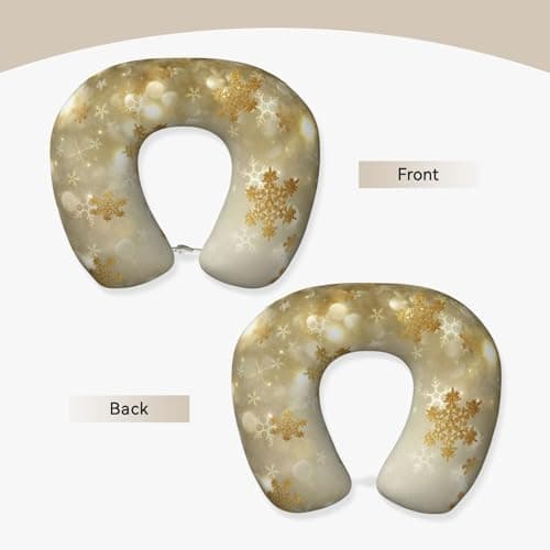 AUGUSTRUSH Memory Foam Neck Pillow - Travel Pillow With Adjustable Clasp, Removable Washable Cover For Airplane Office Car, Ergonomic Support Comfortable U-Shaped Pillow, Gold Silk Christmas Print — view 2
