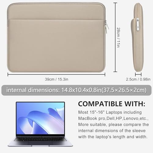 HEDUGO Laptop Sleeve Bag Compatible with 15 to 16 inches MacBook HP Asus Acer with Zipper Accessory Pocket Padded Computer Pouch Cover Protective for 15” to 16” Laptop,Khaki — view 5