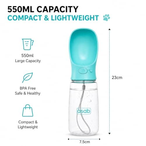 ASAB Dog Water Bottle Walking 550ml Portable Dog Water Bottle Leakproof Puppy Water Dispenser Easy to Operate Pet Water Bowl Pet Drinking Feeder Cat Puppy Perfect for Travel Outdoor Walking Blue — view 6