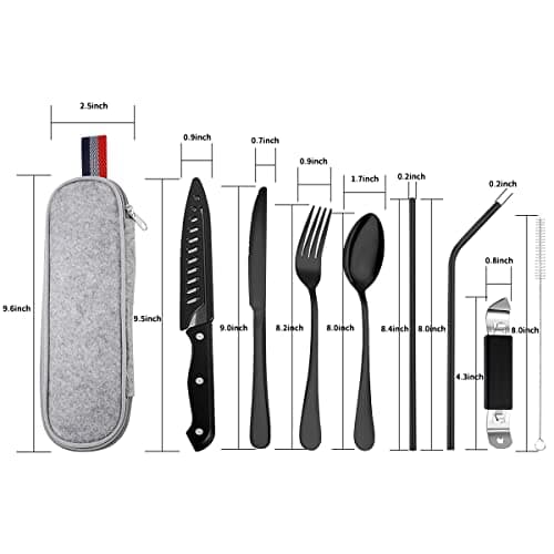 GOODFEER Travel Cutlery Set, 9-Piece Portable Camping Utensils, Black — view 2