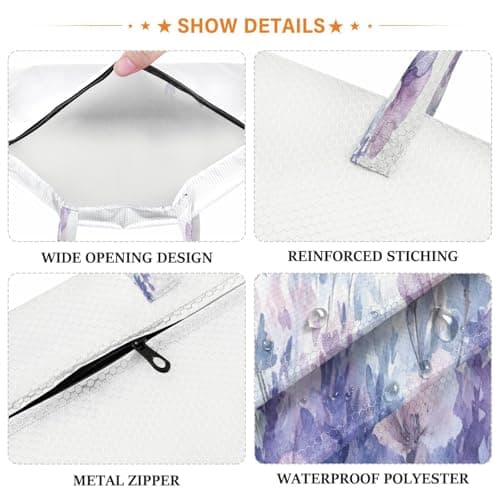 Ewusp Lavender Flower Laundry Bags with Zipper Pocket & Handles 2 PCS Travel Wet Dry Bags Waterproof & Washable Dirty Clothes Organiser for Home Dorm Camping — view 3