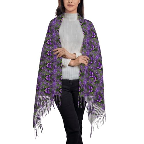 Purple Butterfly Print Elegant Fringe Scarf Shawl Wrap For Women Winter Fall Spring Travel Accessory Gift — view 2