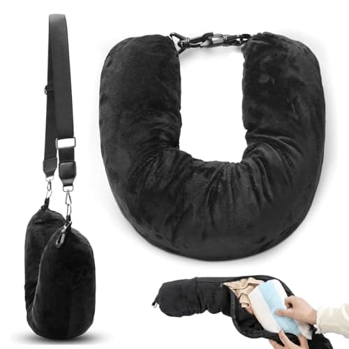 Rayakt Stuffable Neck Pillow for Travel, 80 * 18.5cm Adjustable Travel Neck Pillows, Ultra-Soft Washable Pillow with Storage Bag, Fillable with Clothes for Plane, Train & Car Essentials (Black)