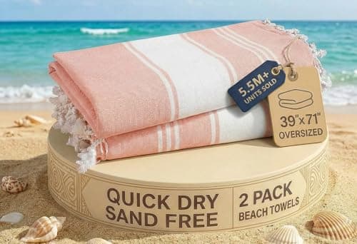 LANE LINEN Turkish Towels, Cotton Rich XL Beach Towel 2 Pack, Pre-Washed, No Shrink, Quick Dry Oversized Beach Towels, Stylish Beach Towel For Women, Sand Free Towel, 39"x71" - Quartz Pink