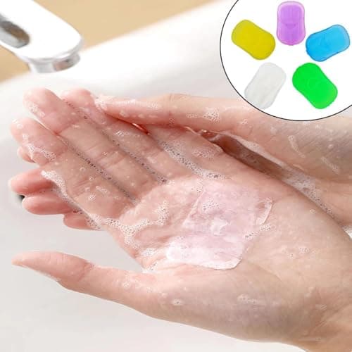 5 Pack Compact Travel Disposable Hand Soap Flakes and Fragranced Paper Soap Sheets with Protective Case, Ideal for Foaming Hand Cleansing During Outdoor Adventures, Camping, and Journeys On-The-Go — view 6