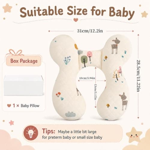 Blublu Park Baby Neck Pillow for Travel, Car Seat Pillow for Toddlers, Upgrade, Cotton,Baby Support Pillows for Stroller, Bouncer, Pushchair, Carseat Head and Neck Support, Breathable,Deer — view 6
