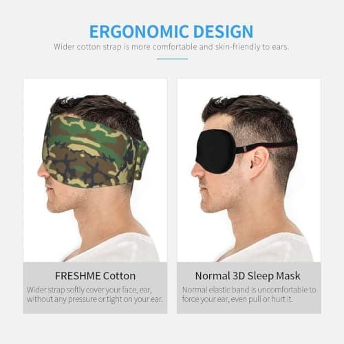 Green Military Camo Print Sleep Mask Wide Wraparound Reversible Light Blocking Travel Fit — view 5
