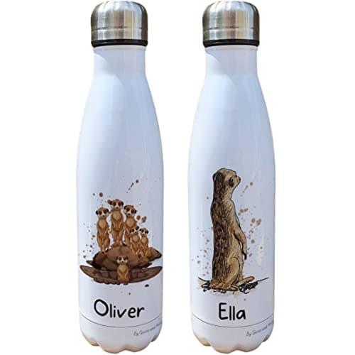 Meerkat Insulated Bottle Personalised - Gift for Safari Animal Lover - Personalised Zoo wild animal Thermal Flask - Stainless Steel Water Bottle (Oliver)