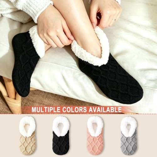 RJVZVEJH Fluffy Slipper Socks Women, Knitted Thick Cosy Non Slip Gripper Socks with Soft Warm Lined for Winter Home Floor Bed — view 2