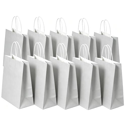 SHUBEIEUMI 10Pcs Kraft Paper Bags with Handles-Silver Grey