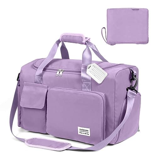 Foldable Travel Duffel With Wet and Dry Separation - Lightweight Large Capacity Holdall for Gym, Sports, Hospital, Overnight Weekend - Purple