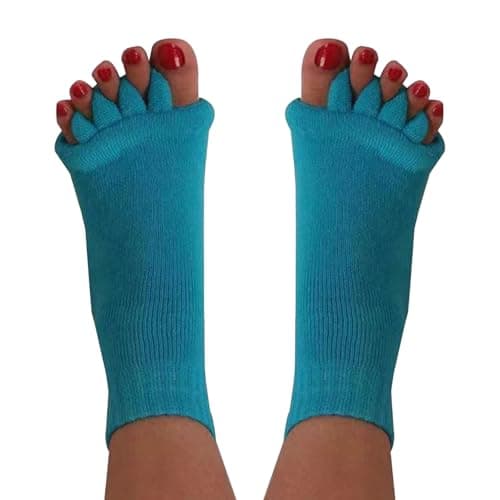 Hydrothotics Happy Feet Toe Alignment Separator Socks, Prevent Foot Cramps and hammertoes, Toe Separator Massage Socks, Teal, One size