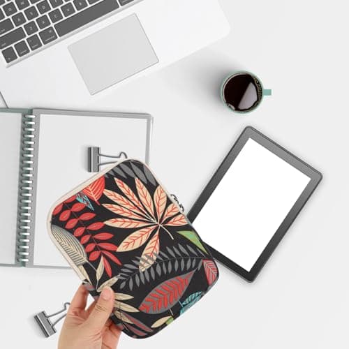 MUCKLILY E-books Protective Case and Electronic Book Cover for E-reader 2/3/4, Readers Sleeve with Decorative Autumn Leaves Pattern on Black Background, Protective Storage Pouch for Travel — view 6