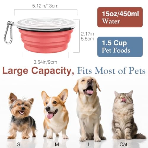 Pawaboo Collapsible Travel Dog Bowls 2 Pack with Lids & Carabiners Silicone — view 4