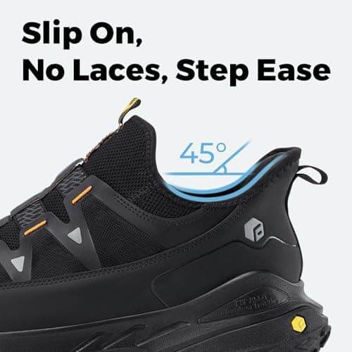 FitVille Men's Extra Wide Walking Trainers Comfortable Slip On Hiking Shoes with Arch Support, Low-Rise Trekking and Hiking Footwear for Outdoor Trekking Camping Climbing Black — view 4
