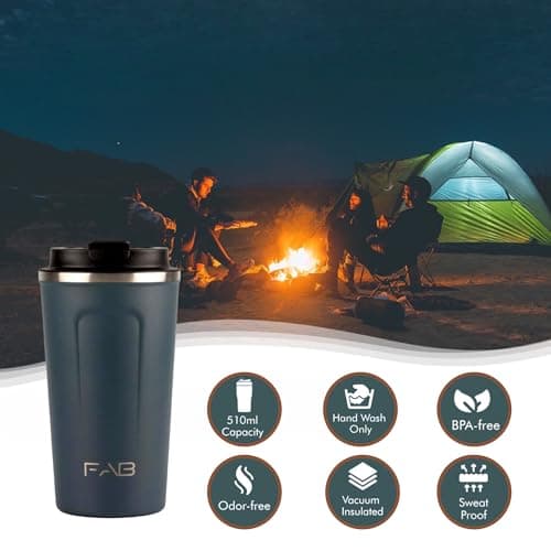 FAB Travel Mug, Reusable Coffee Cup (510ml, Navy Blue) - Double Wall Stainless Steel with Screw Lid - Thermal Camping Cup, Vacuum Insulated for Hot and Cold Drinks, Eco-Friendly — view 3