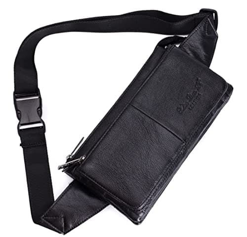 Leather Fanny Pack Waist Bag for Men Women Outdoor Travel Hunting Hiking Camping Hip Bum Belt Cell Phone Purse Wallet Pouch Black — view 4