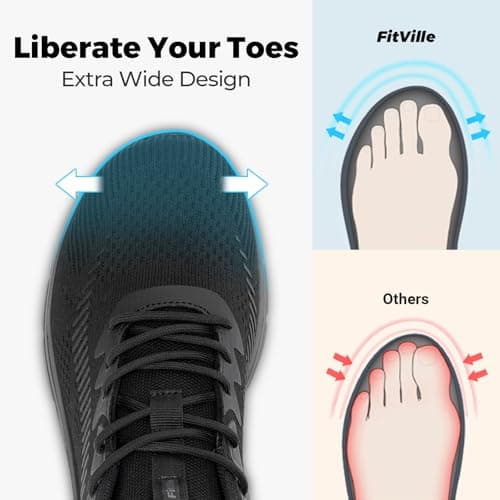 FitVille Mens Wide Fit Running Walking Shoes V20, Jet Black, 10 X-Wide — view 3
